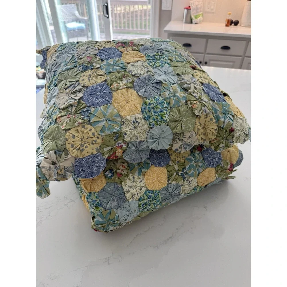 LL Bean Pinwheel Yoyo Quilt Comforter Full Queen w/ Matching 19
